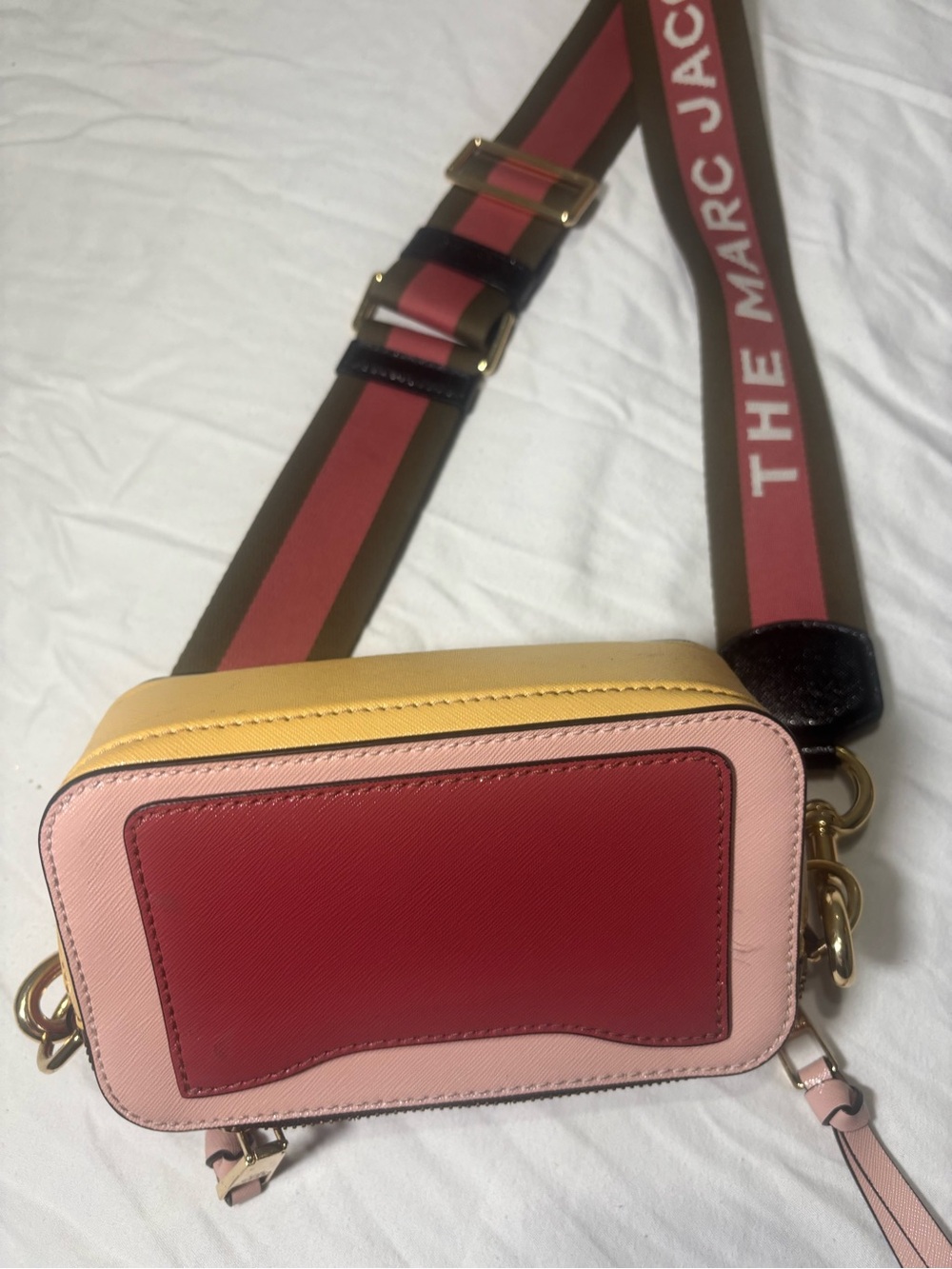 Marc Jacobs Pink Red Yellow Colorblock Crossbody with Logo Strap